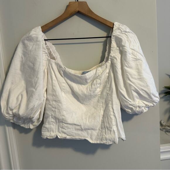Antonio Melani White Puff Sleeve Crop Blouse Top 6 - Picture 13 of 14